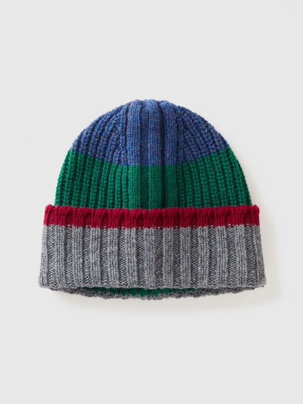 Gorro de rayas de pura lana Shetland Hombre
