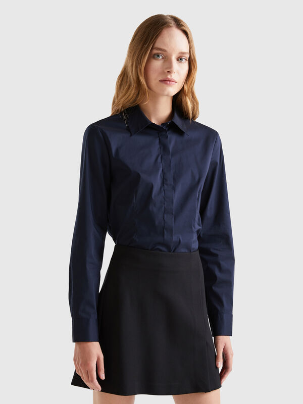 Camisa de algodón elástico mixto Mujer