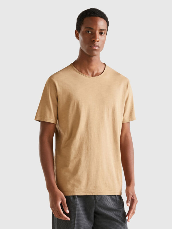 Camiseta camel de algodón flameado Hombre