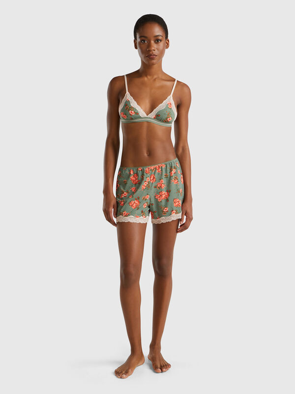 Shorts de charmeuse con estampado de flores Mujer