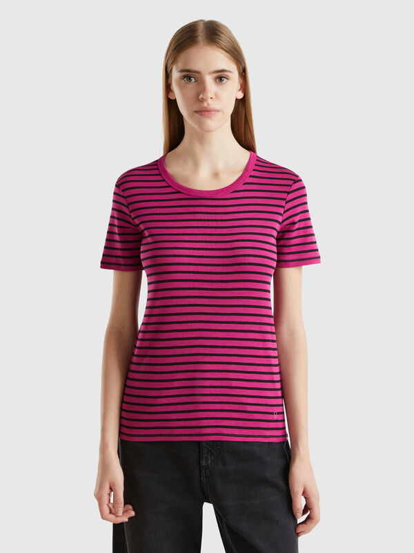 Camiseta de cuello redondo a rayas Mujer