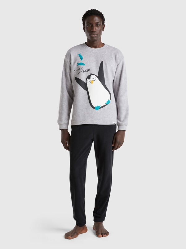 Pijama polar con estampado de pingüino Hombre