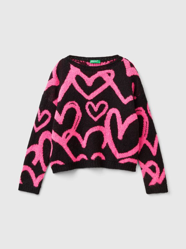 Jersey con motivo de corazones de jacquard Niña