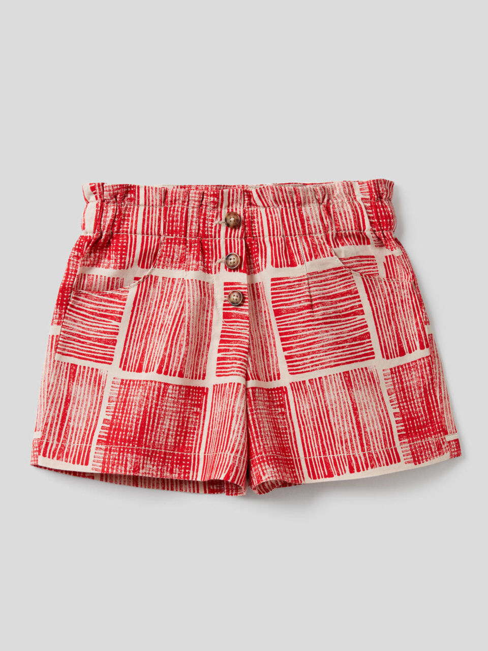 Pantalón corto estampado de algodón y lino image number null