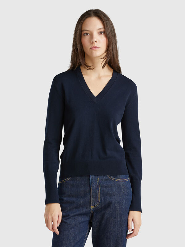Jersey de viscosa mixta con escote de pico Mujer