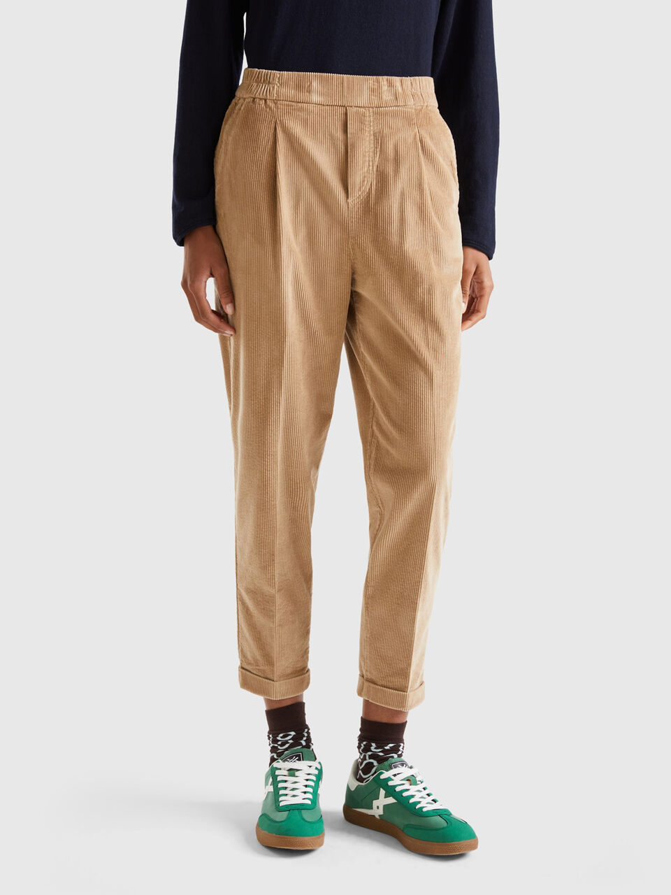 Pantalones chinos de pana con cintura elástica - Camel