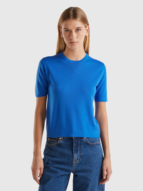 Jersey de manga corta de pura lana merina Mujer