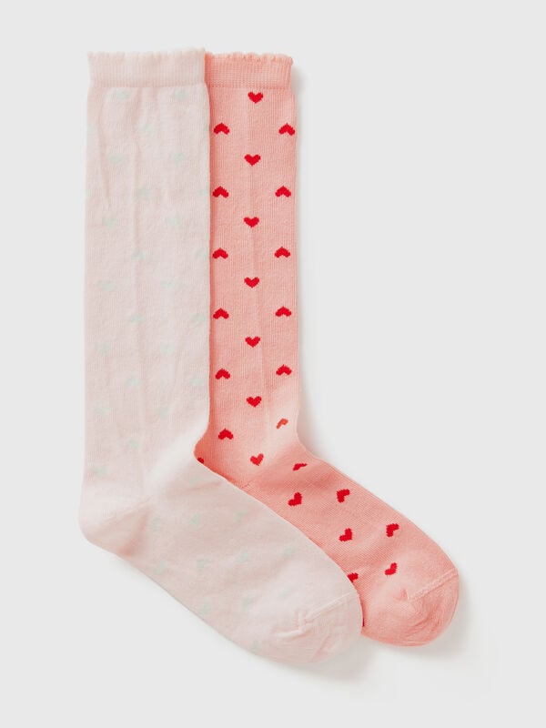 Dos pares de calcetines rosas de corazones Niño