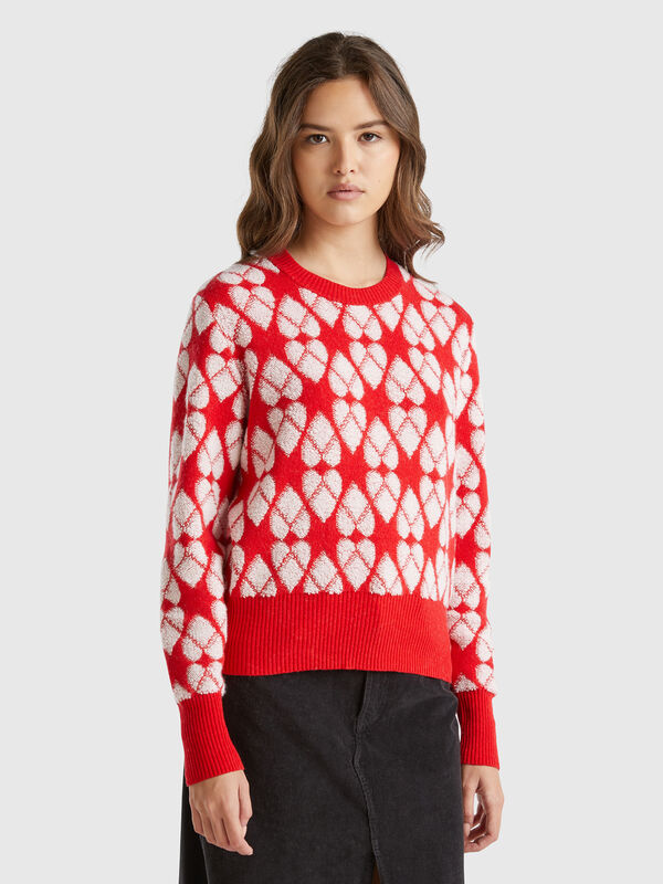 Jersey de lana mixta reciclada con corazones Mujer