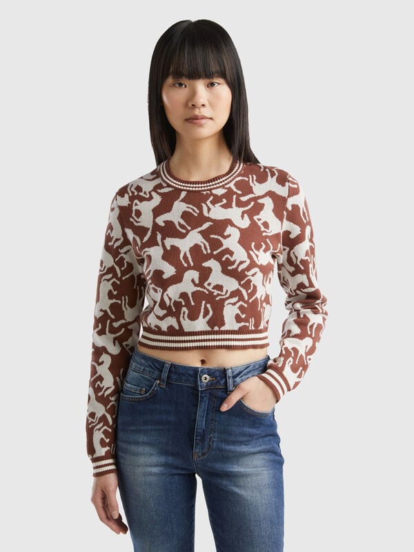 Jersey cropped con caballos Mujer