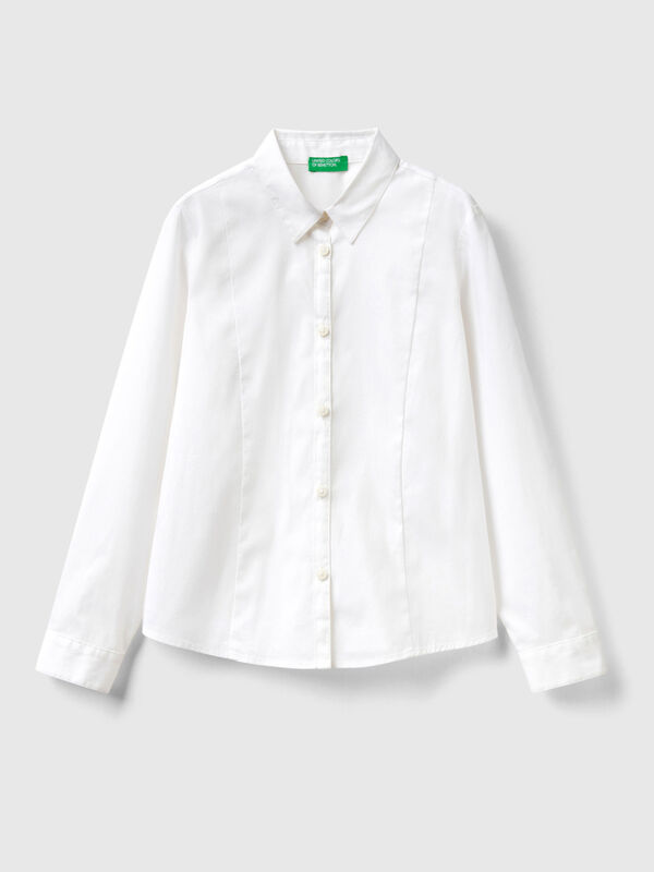 Camisa blanca de algodón elástico mixto Niña