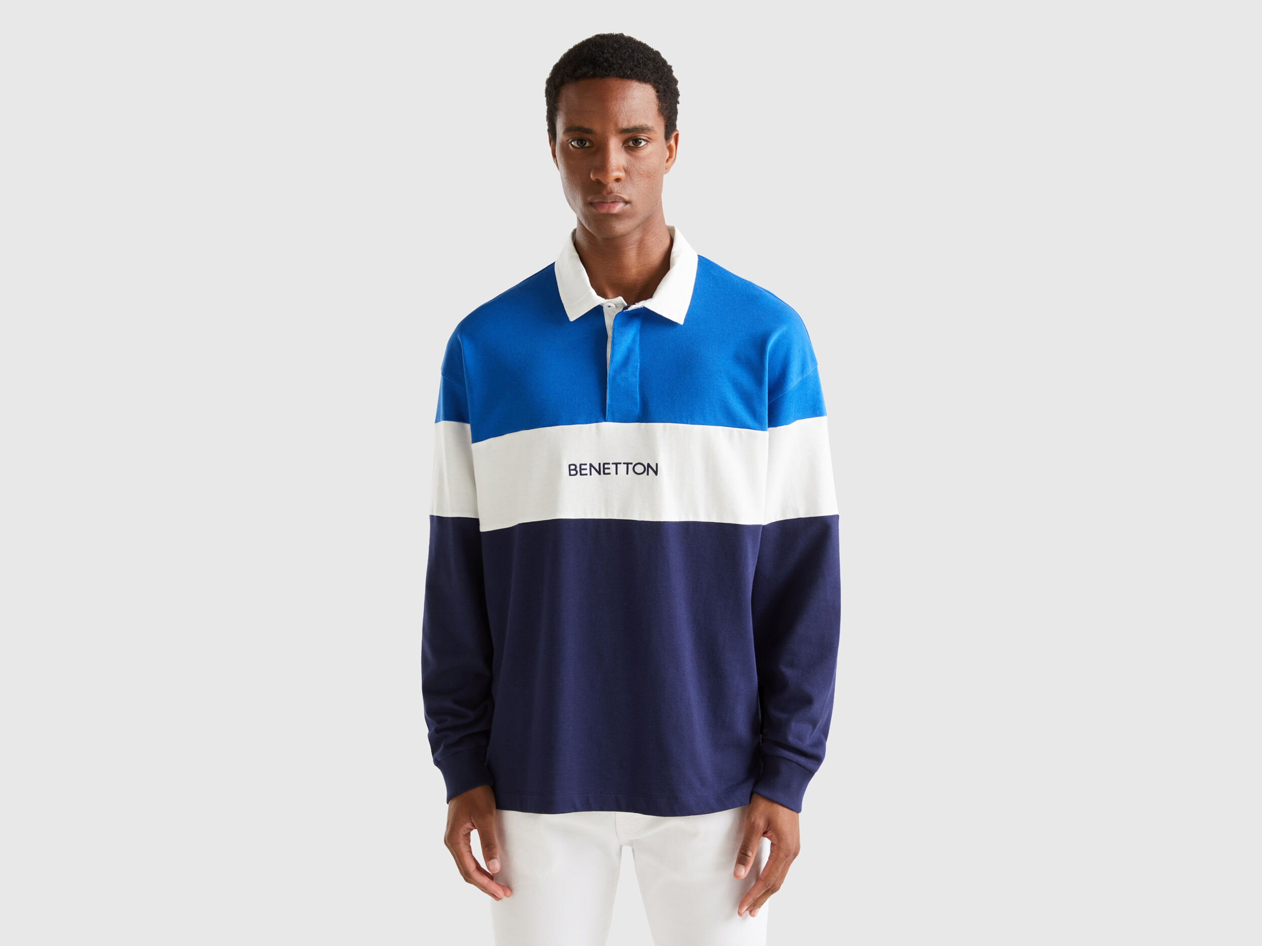Polo azul estilo rugby Azul Benetton