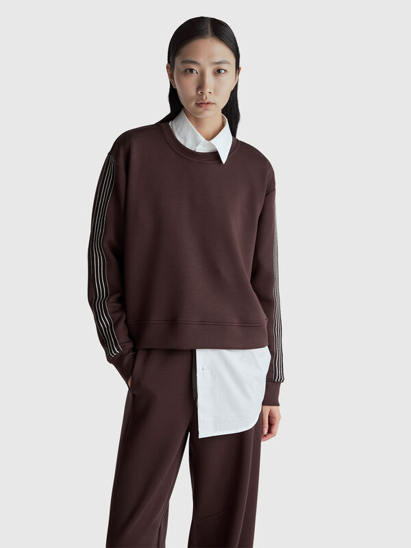 Sudadera cerrada con bandas Mujer