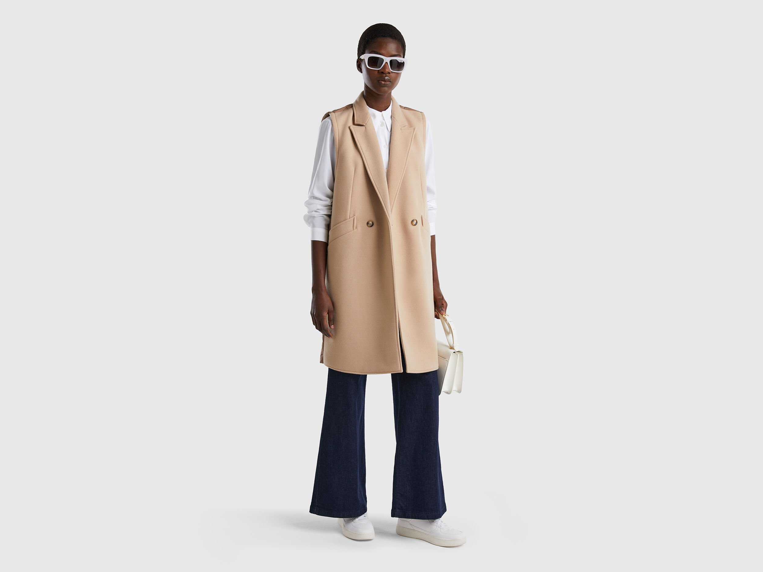 Abrigo sin mangas Beige Benetton
