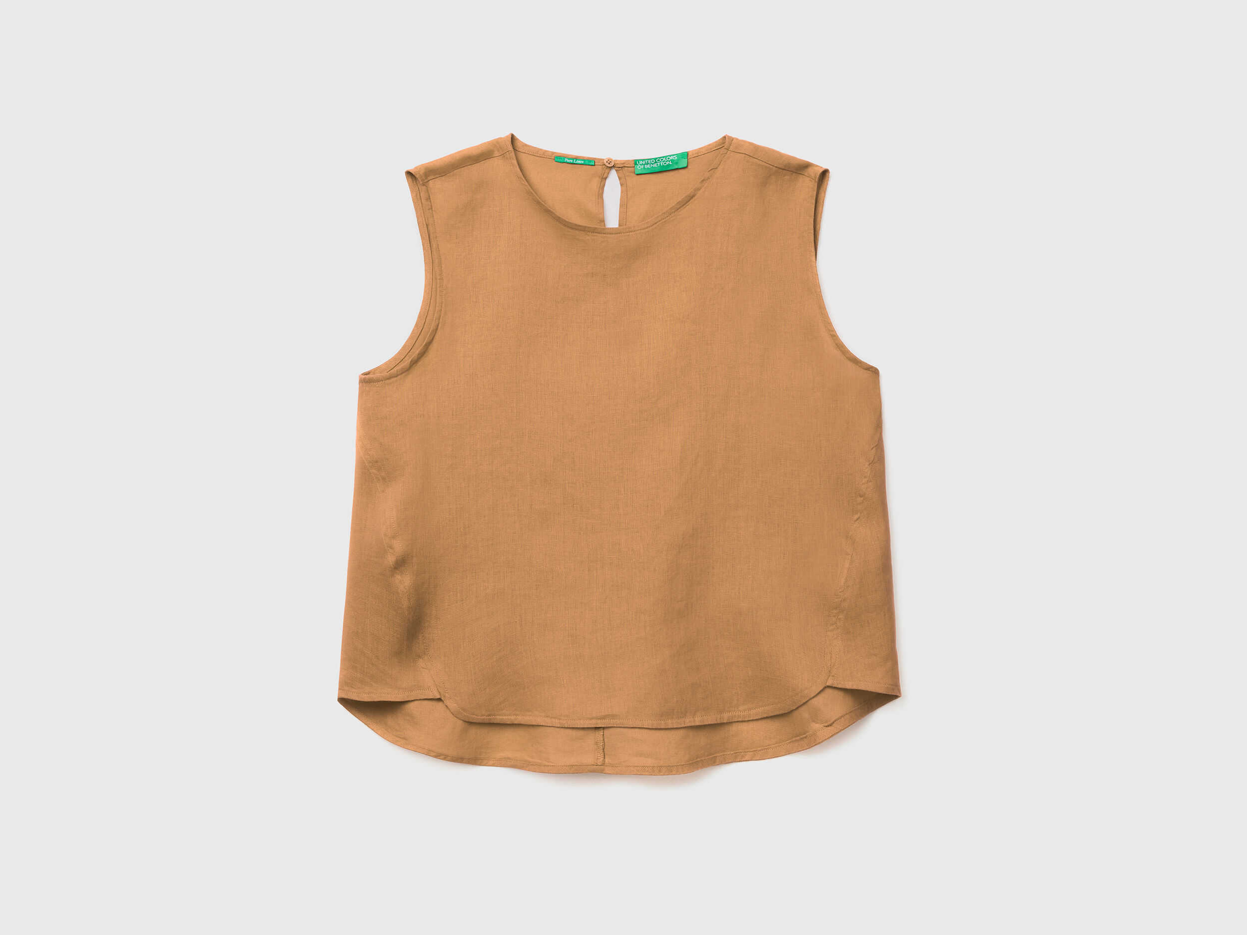 Blusa de 100 lino sin mangas Camel Benetton