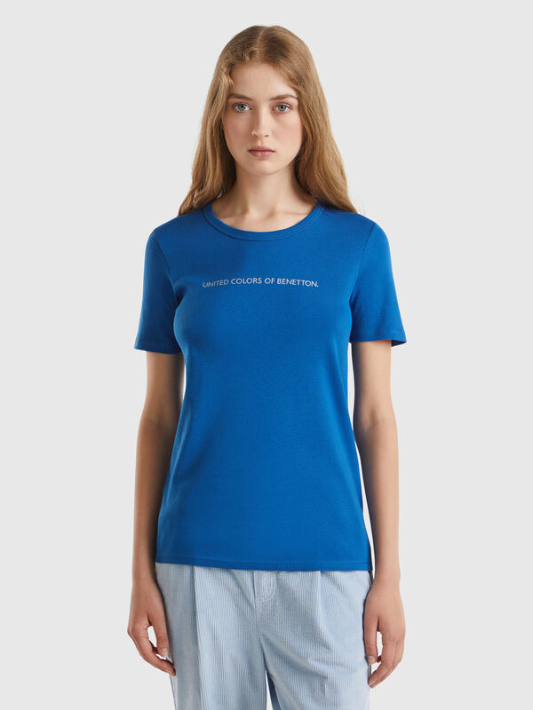 Camiseta de 100% algodón con estampado de logotipo con glitter Mujer