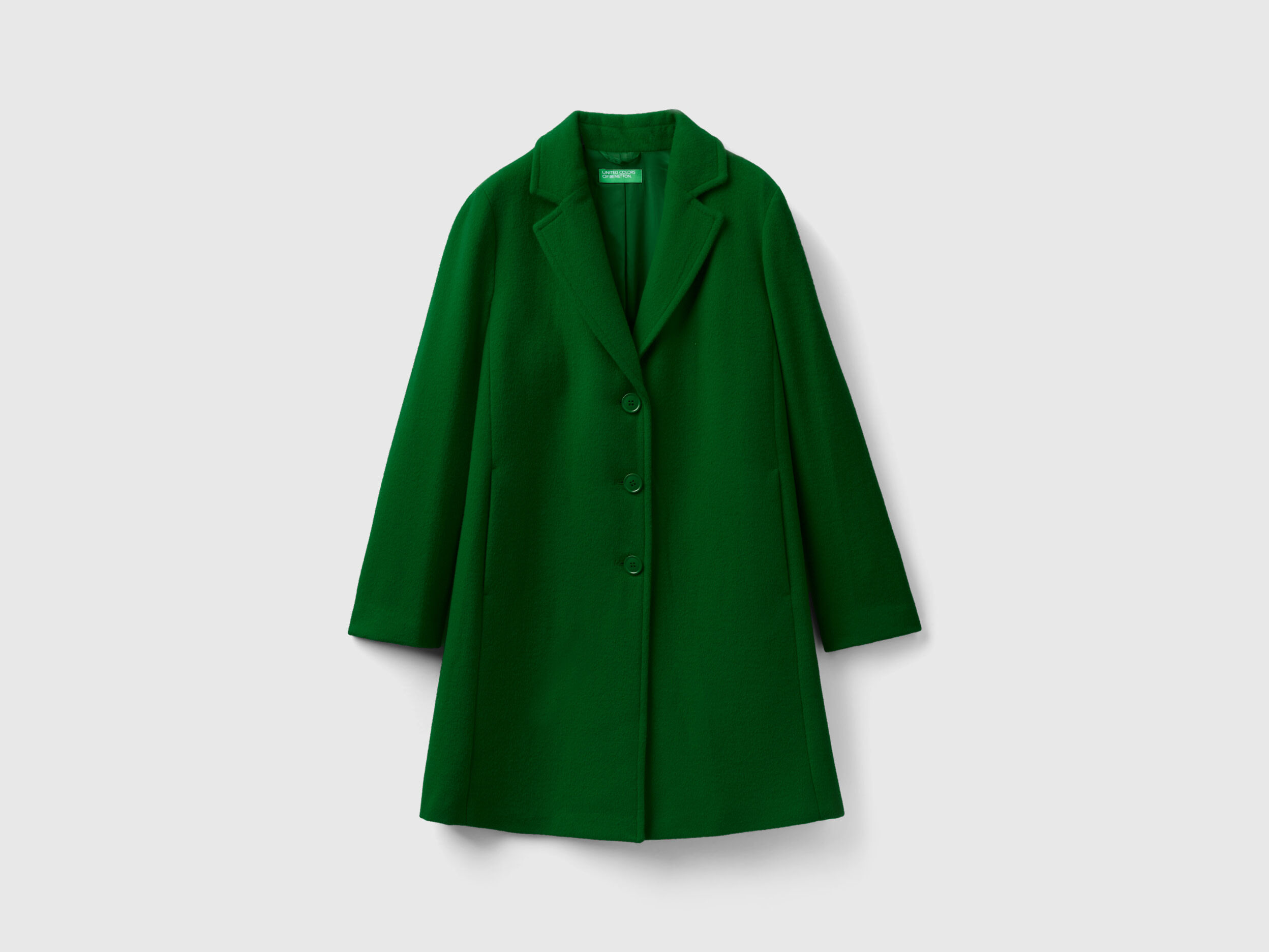 Abrigo corto en pano de lana mixta Verde Benetton