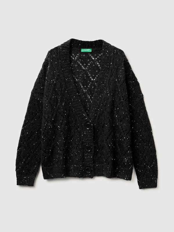 Cárdigan calado con lentejuelas Mujer