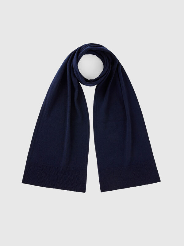 Bufanda azul oscuro de pura lana merina Mujer