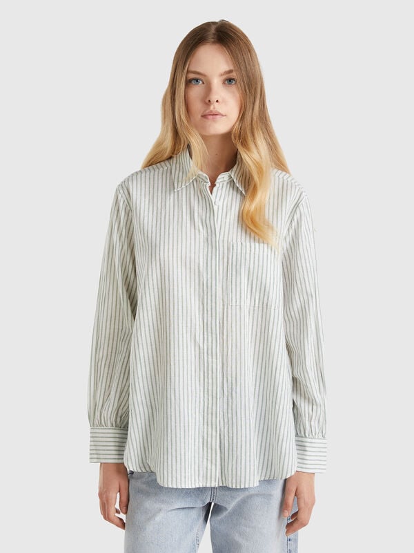 Camisa de lino mixto de rayas Mujer