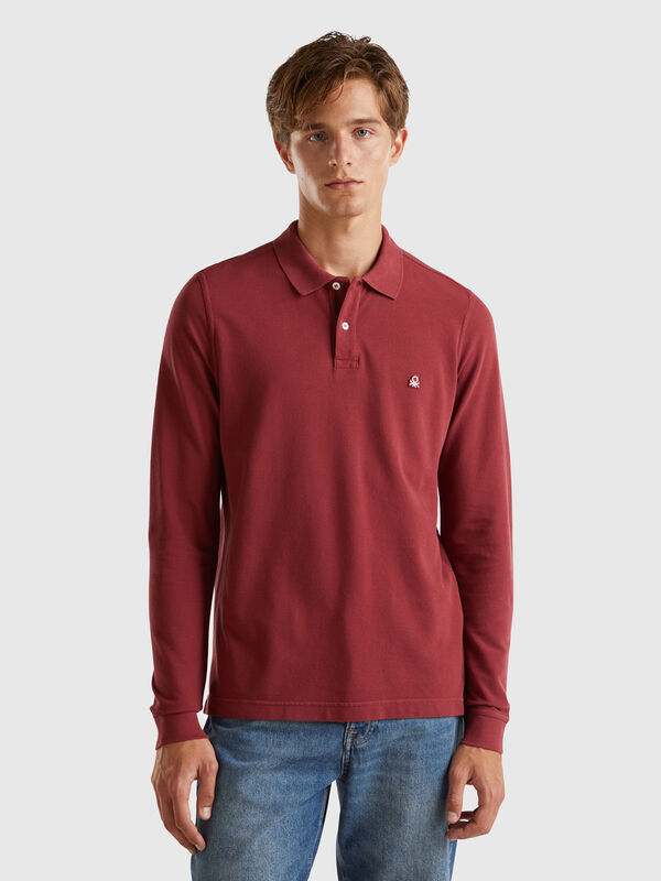 Polo de manga larga de 100 % algodón Hombre