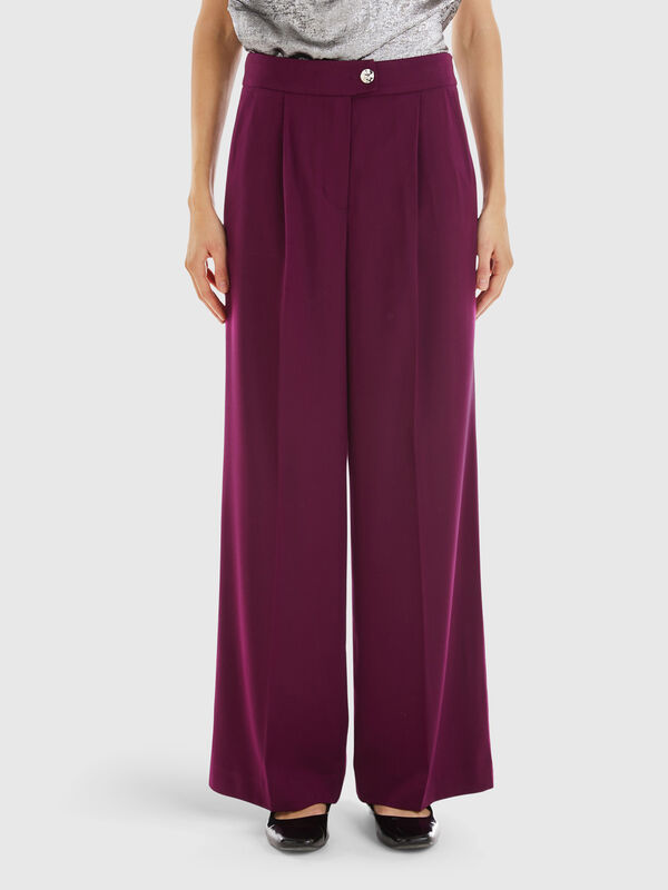 Pantalón amplio en mezcla de viscosa y lana Pantalón amplio en mezcla de viscosa y lana Mujer