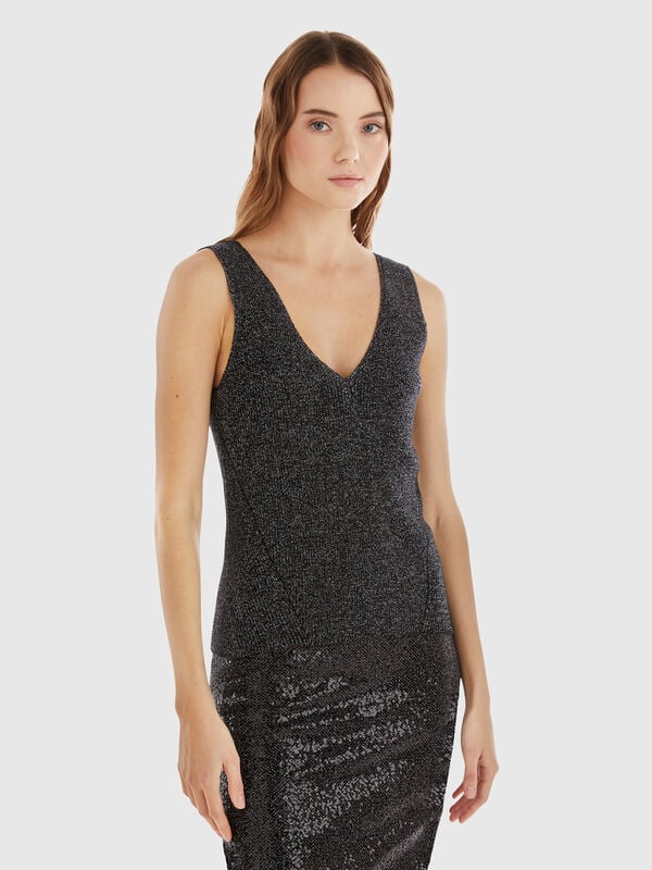 Camiseta de tirantes con escote de pico y lúrex Mujer