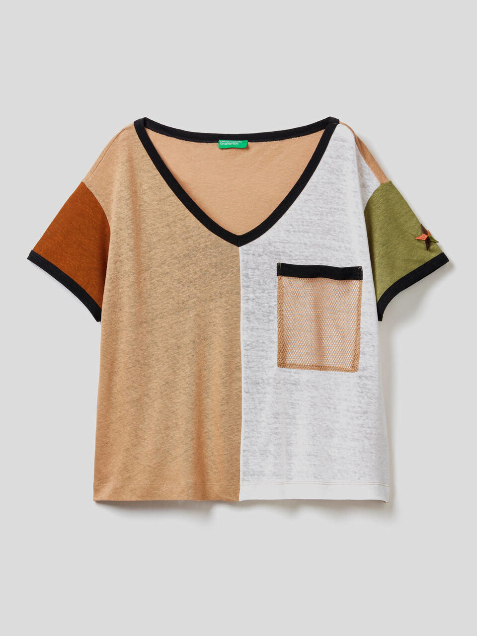 Camiseta color block en mezcla de algodón y lino image number null