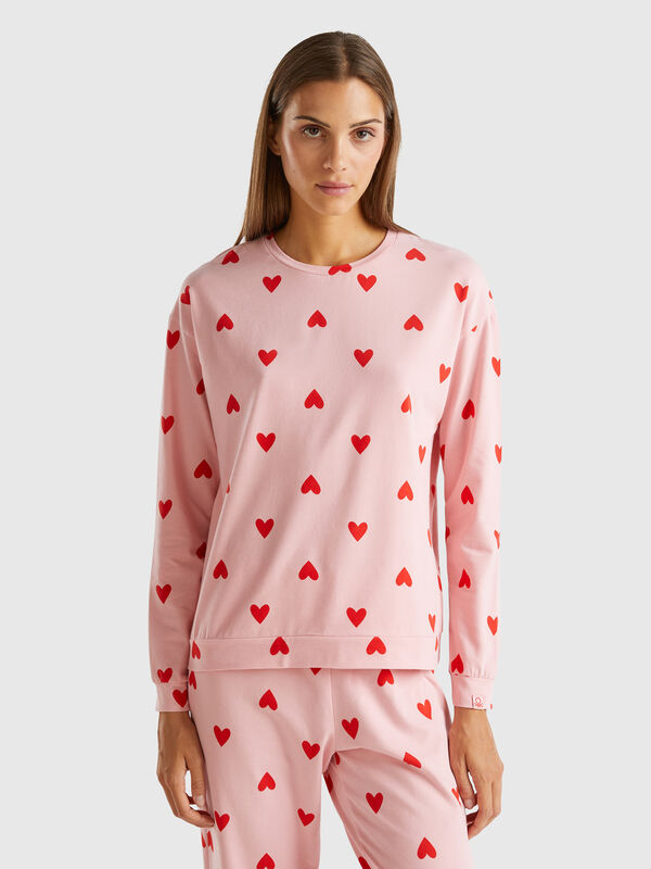 Camiseta de algodón cálido con corazones Mujer