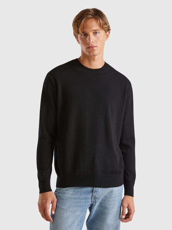 Jersey negro de 100 % cachemir Hombre