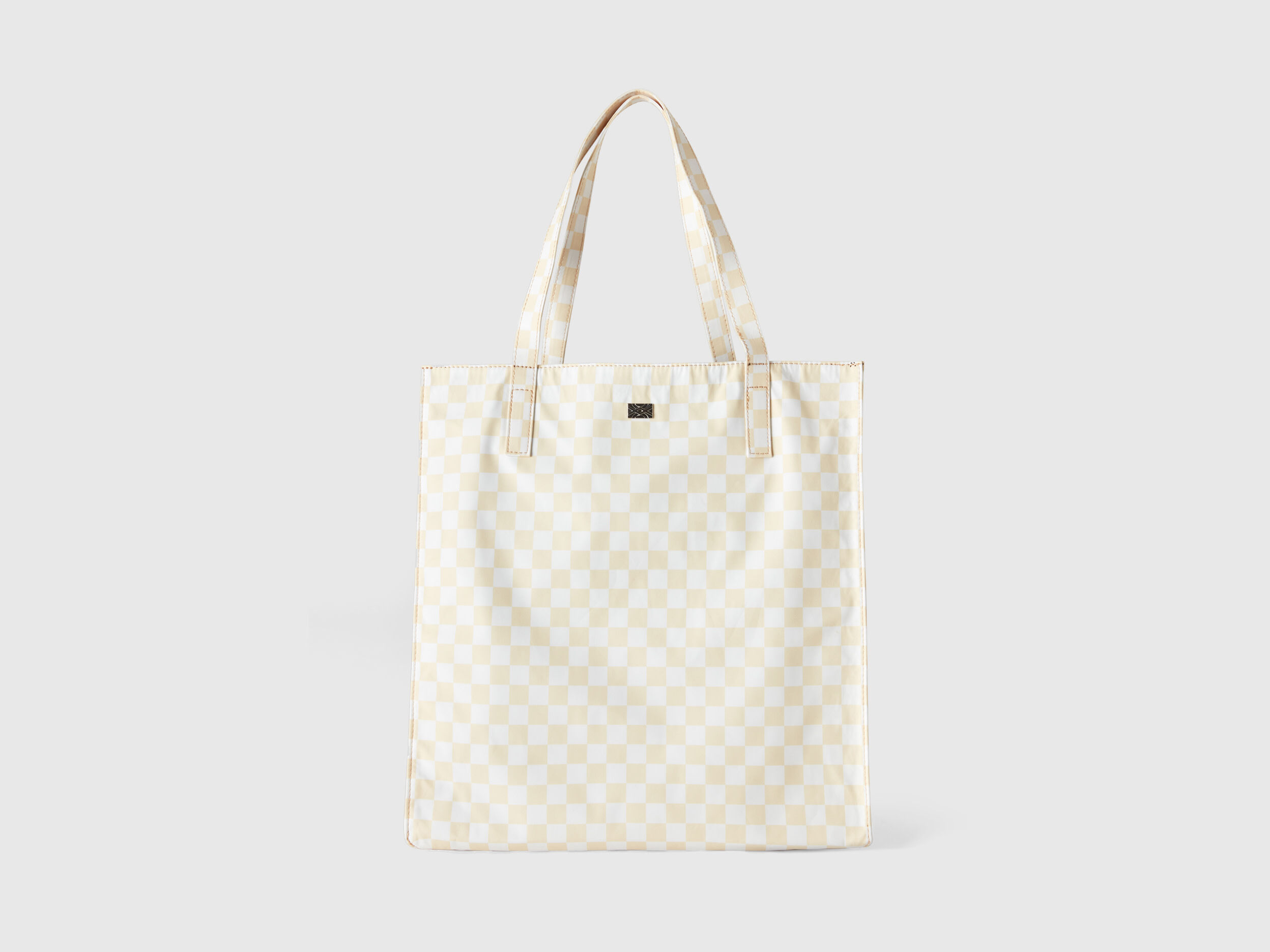 Bolso shopper de cuadros blancos y amarillos Multi color Benetton