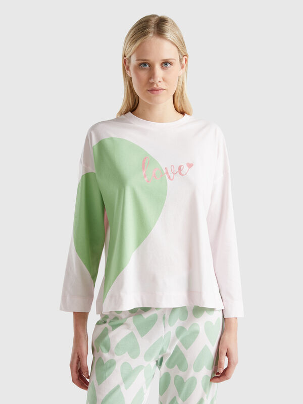 Camiseta con estampado de corazón Mujer