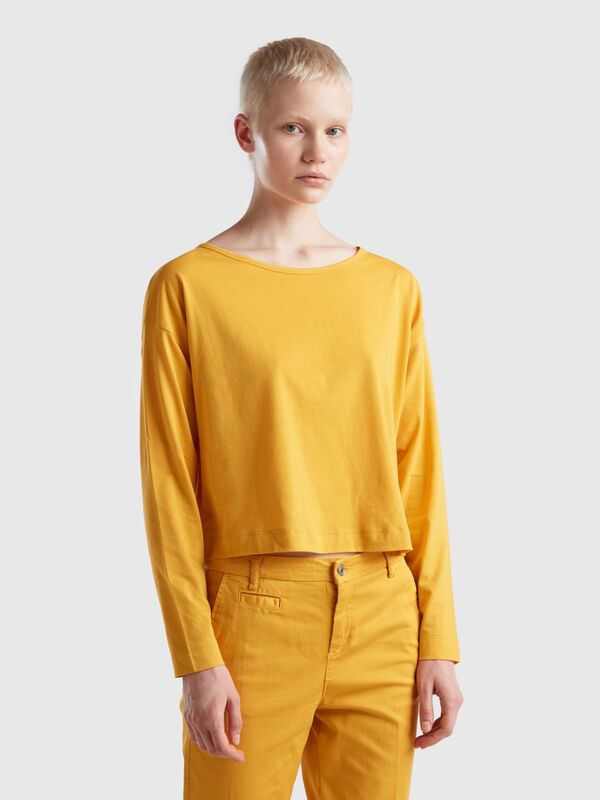 Camiseta amarillo ocre de algodón de fibra larga Mujer