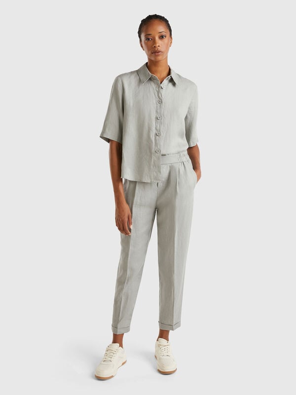Pantalón regular fit de 100 % lino Mujer