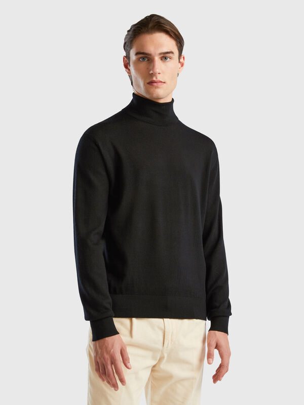 Jersey de cuello cisne de pura lana merina Hombre