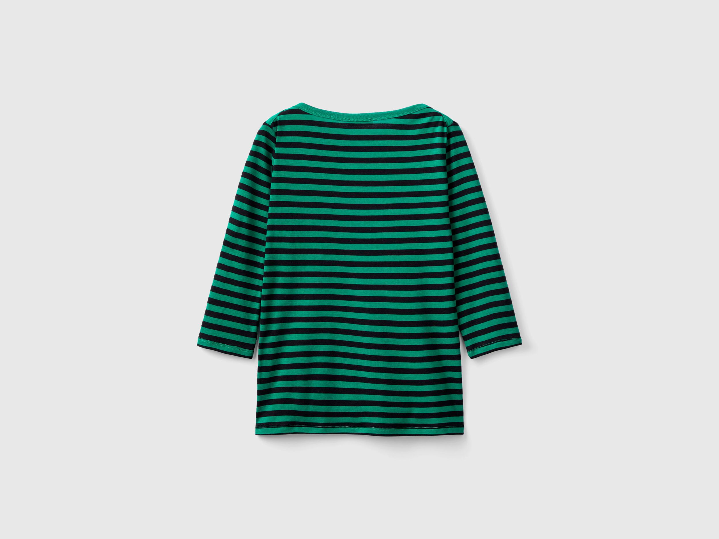Camiseta de manga francesa de rayas de 100 algodon Verde Benetton