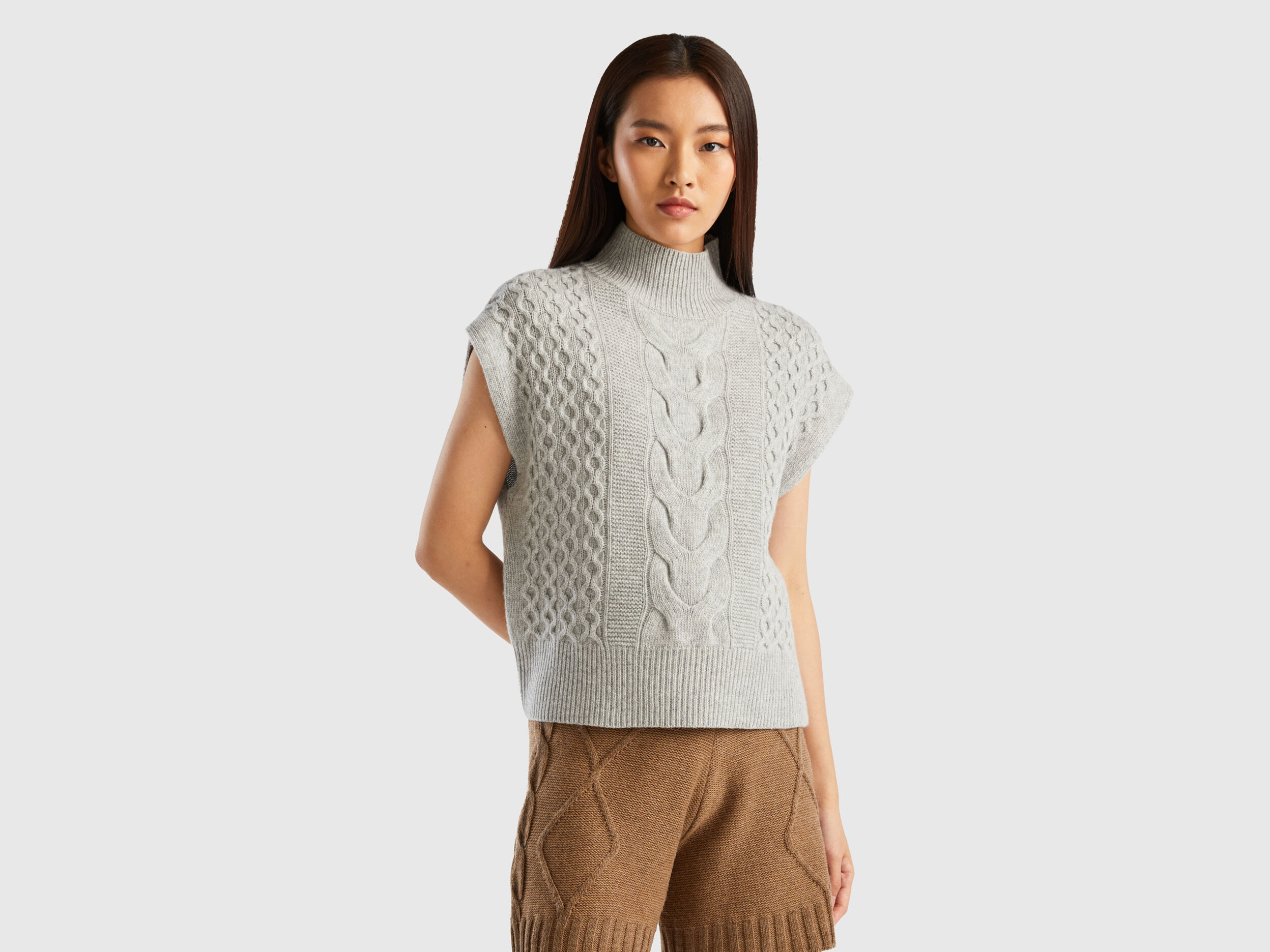 Chaleco de cuello alto Gris Claro Benetton