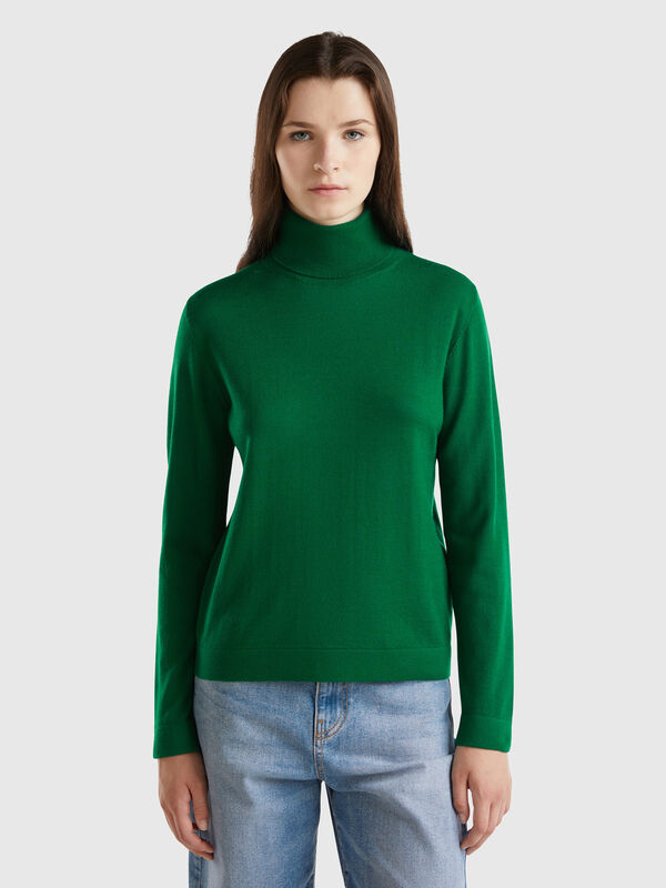 Jersey de cuello cisne de pura lana merina Mujer