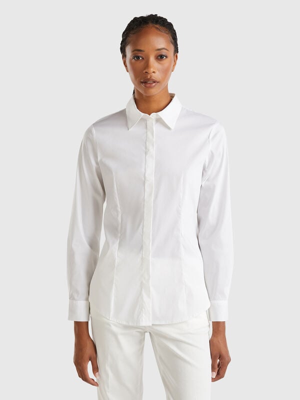 Camisa de algodón elástico mixto Mujer