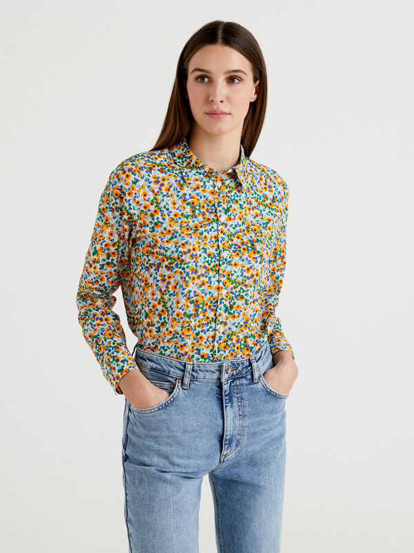 Camisa de 100 % algodón con estampado de flores Mujer