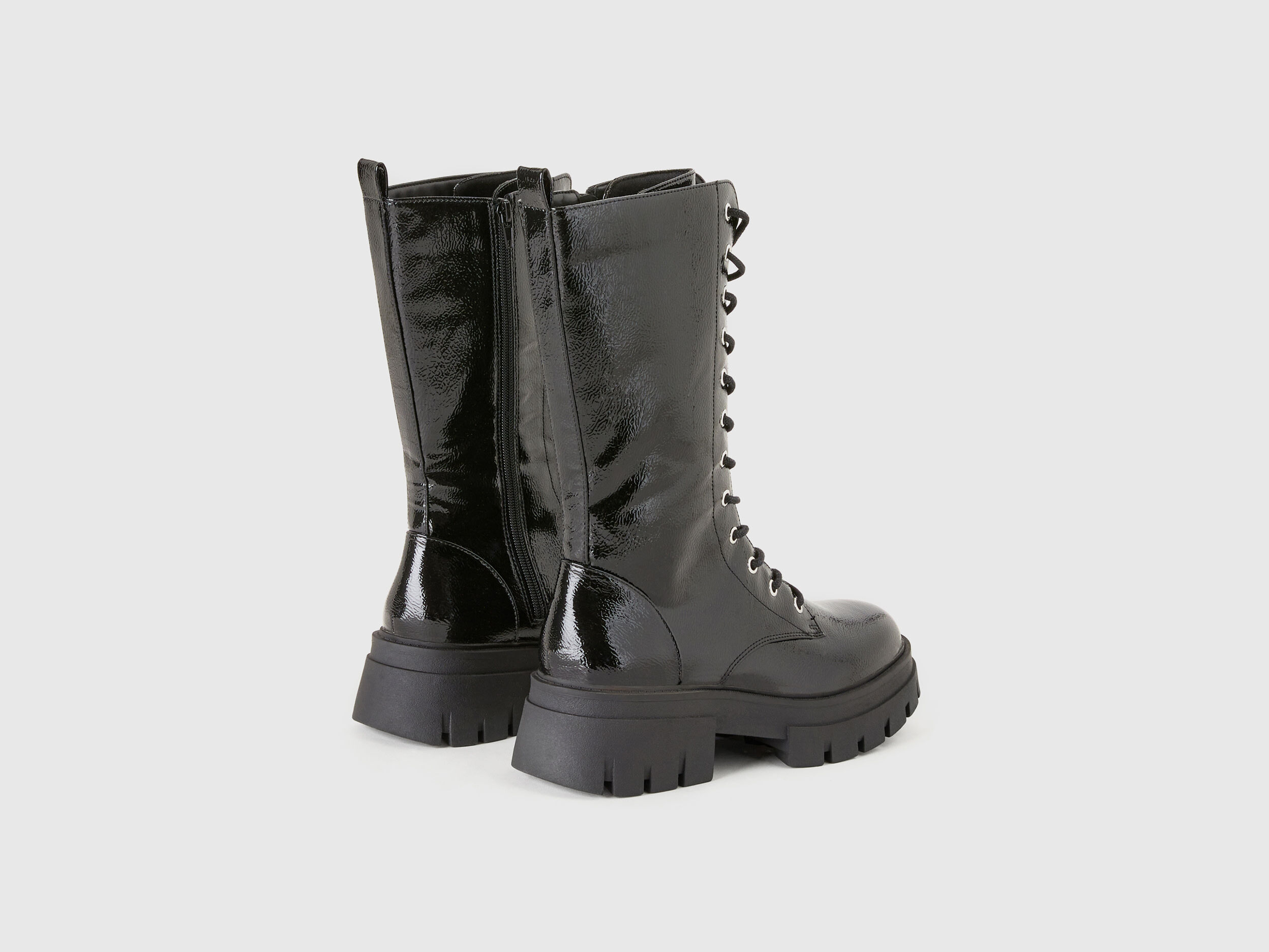Botas militares brillantes con cordones Negro Benetton