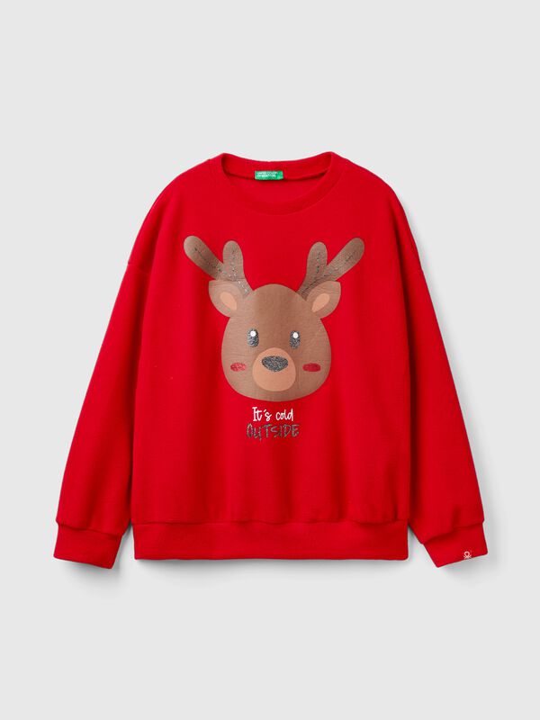 Jersey polar con estampado de reno Mujer