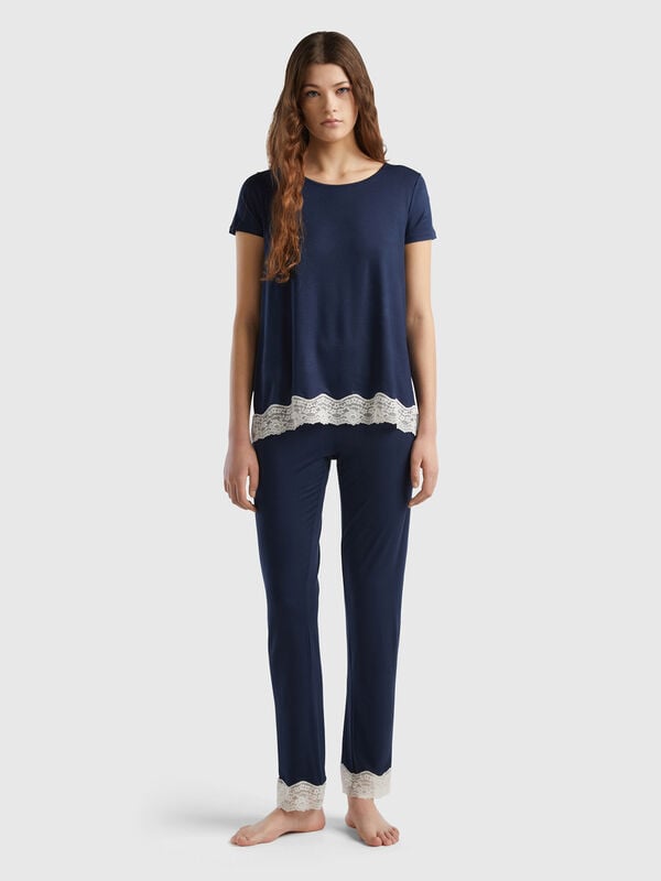 Pantalón con detalles de encaje Mujer