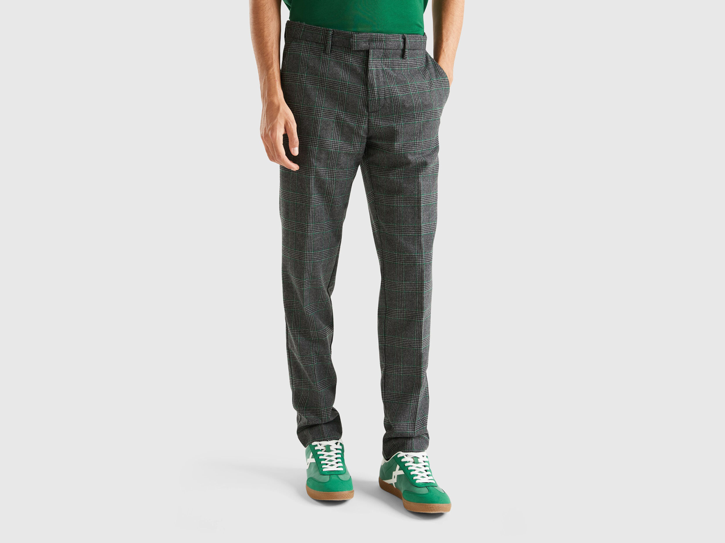 Pantalon slim fit Principe de Gales Gris Benetton