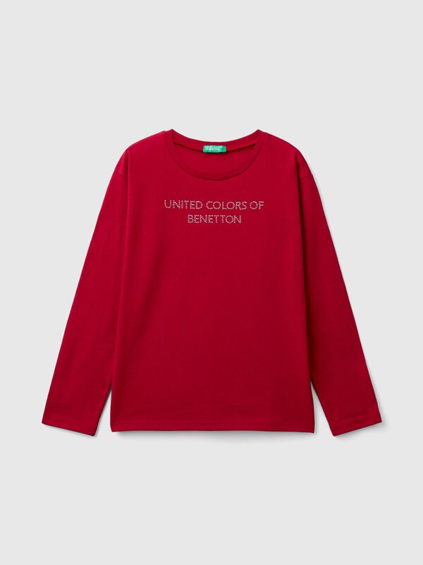 Camiseta con logotipo de strass Niña
