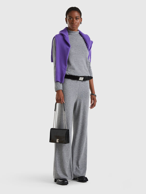 Pantalón amplio gris claro en mezcla de lana y cachemir Mujer