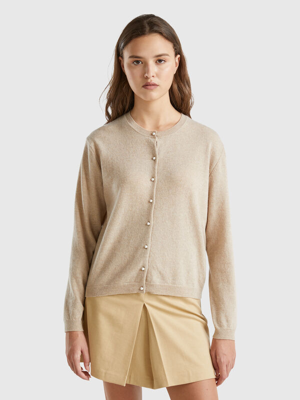 Cárdigan beige de pura lana merina Mujer