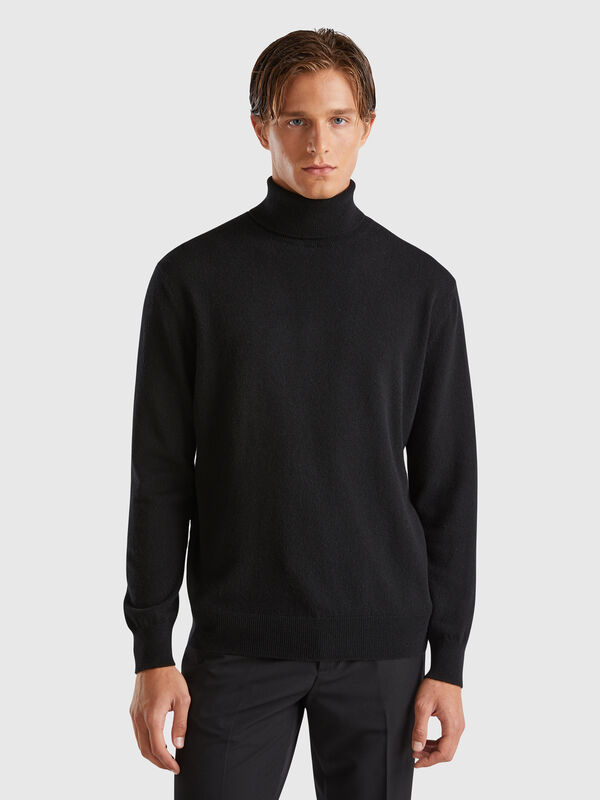 Jersey de cuello cisne negro de 100 % cachemir Hombre