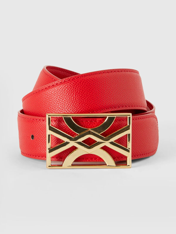 Cinturón rojo con hebilla con logotipo Mujer