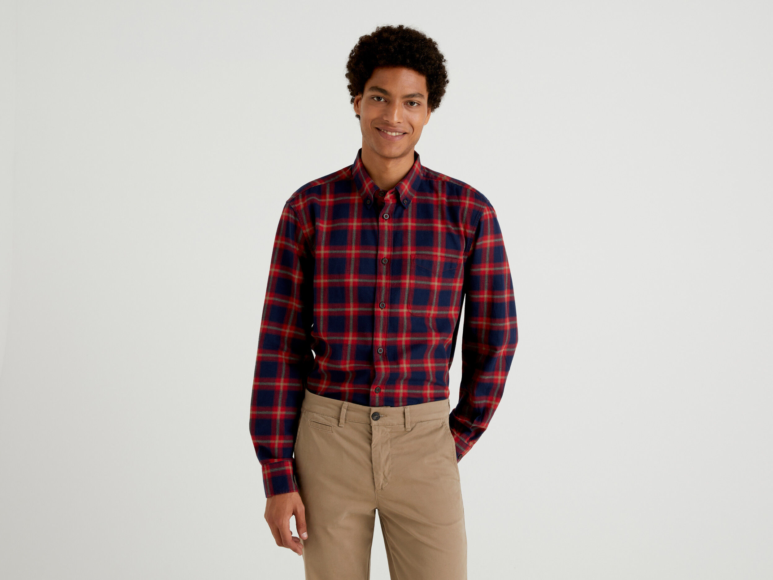 Camisa de franela de cuadros Azul Oscuro Benetton